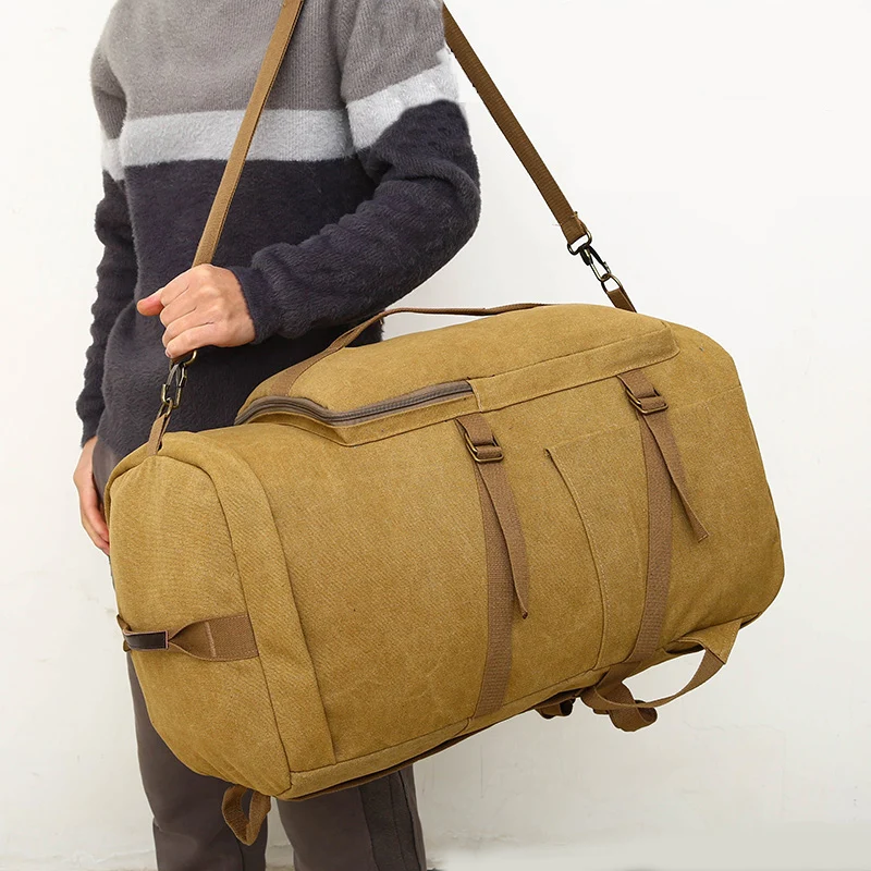 Bolso de viaje grande de lona para hombre, mochila de gimnasio para montañismo, bolso de cubo para equipaje masculino, bolsos de hombro para acampar, bolso de mano para mujer - imagen 3