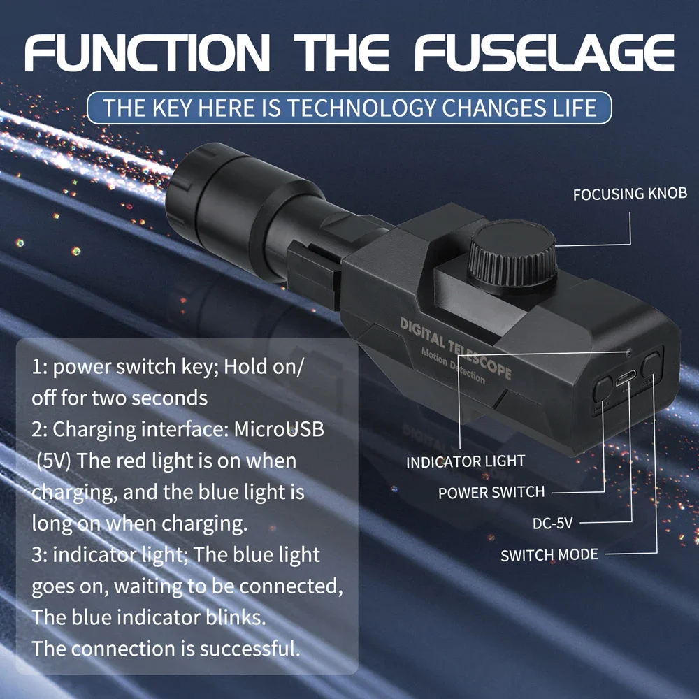 Telescopio Digital WiFi, lente objetivo de gran apertura 70X, fotos de 2MP, vídeo, detección móvil, miraciones, Monocular de posicionamiento - imagen 5