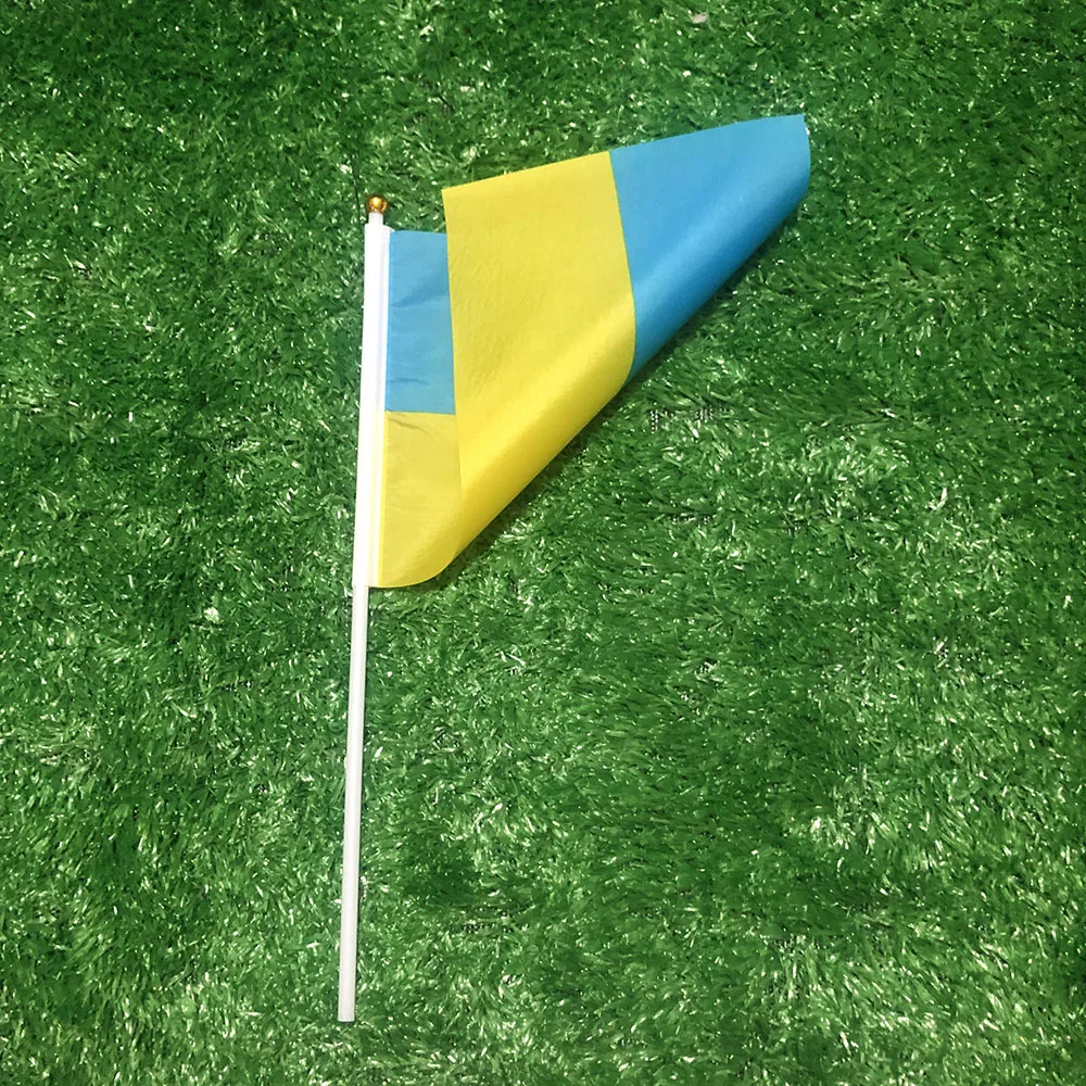 BANDERA DE CIELO Bandera de mano de Ucrania 14x21cm 100 Uds poliéster penetración de doble cara Bandera ondeante de mano de Ucrania con poste de plástico para decoración - imagen 5