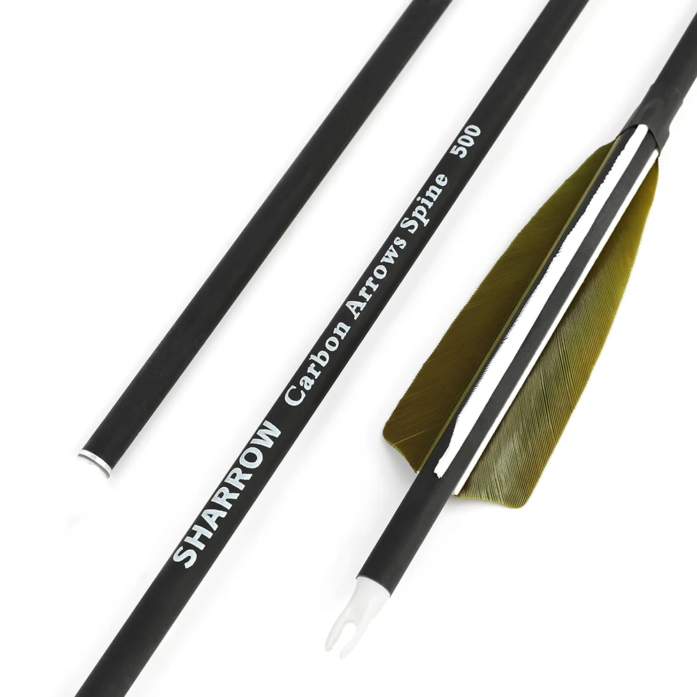 Flechas de Carbono para Tiro con Arco, Diámetro Exterior 7.8mm, Diámetro Interior 6.2mm, Sin Puntas, Eje de 30'', Pluma de Pavo de 4'', Espina 500, Accesorios de Caza y Tiro