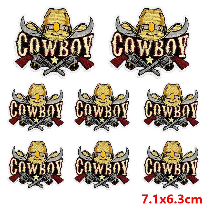 10 unids/lote, venta al por mayor, parches bordados de vaquero occidental para pegatinas de ropa, apliques para exteriores, parches para planchar en insignias para ropa