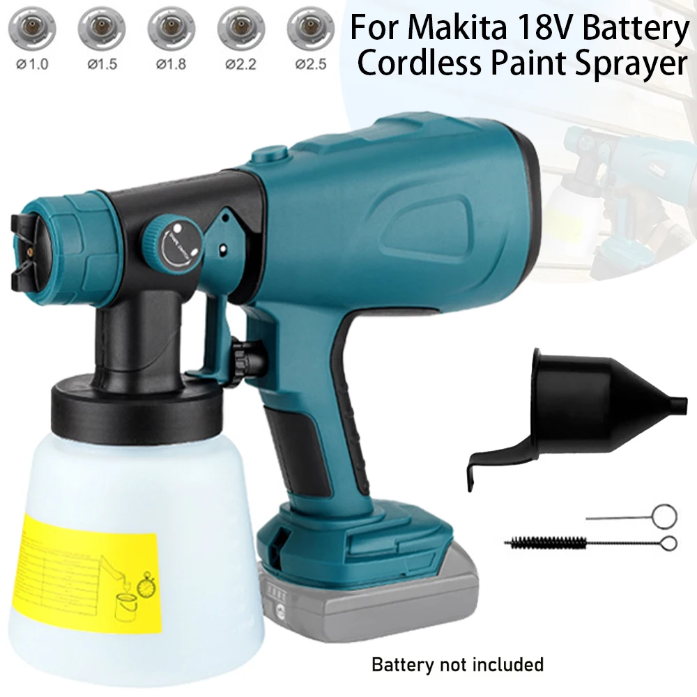 Pistola pulverizadora eléctrica inalámbrica con 3 patrones de pulverización para batería Makita de 18V, pulverizador de pintura eléctrico de alta potencia de 800ML, lo más nuevo