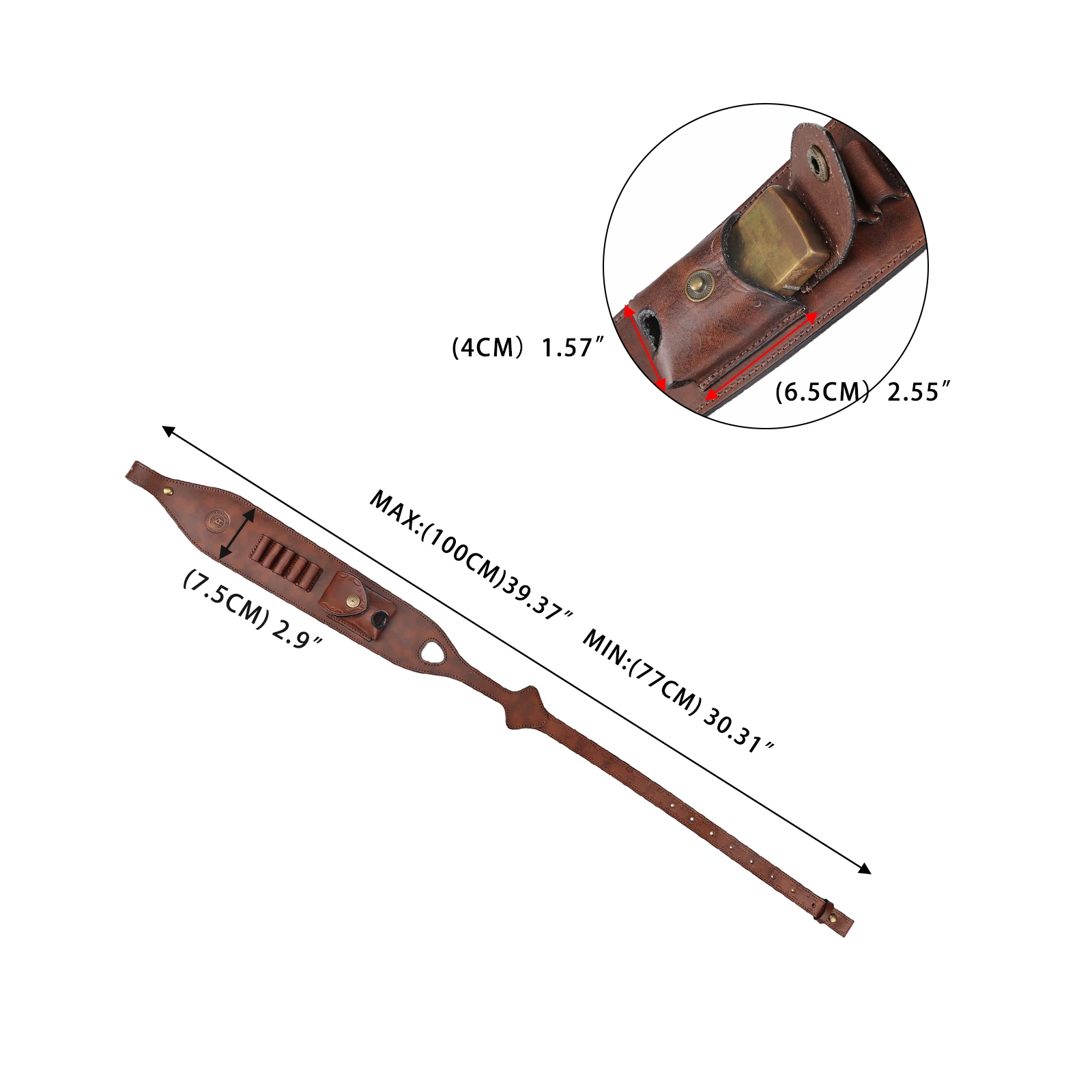 Tourbon Retro cuero Rifle Sling Gun correa de hombro con cartuchos soporte de munición pequeño bolsillo giratorios tiro caza marrón - imagen 5