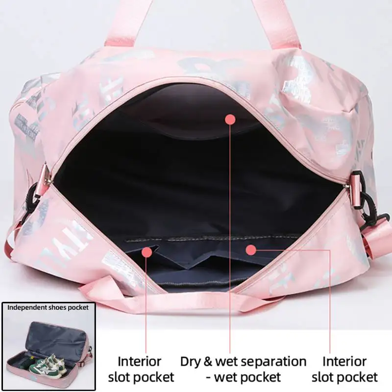 Bolsa de lona deportiva para Fitness, bolsas de Yoga secas y húmedas para gimnasio, estampado de letras, para exteriores, senderismo, Camping, natación, equipaje, bolso grande para fin de semana - imagen 4