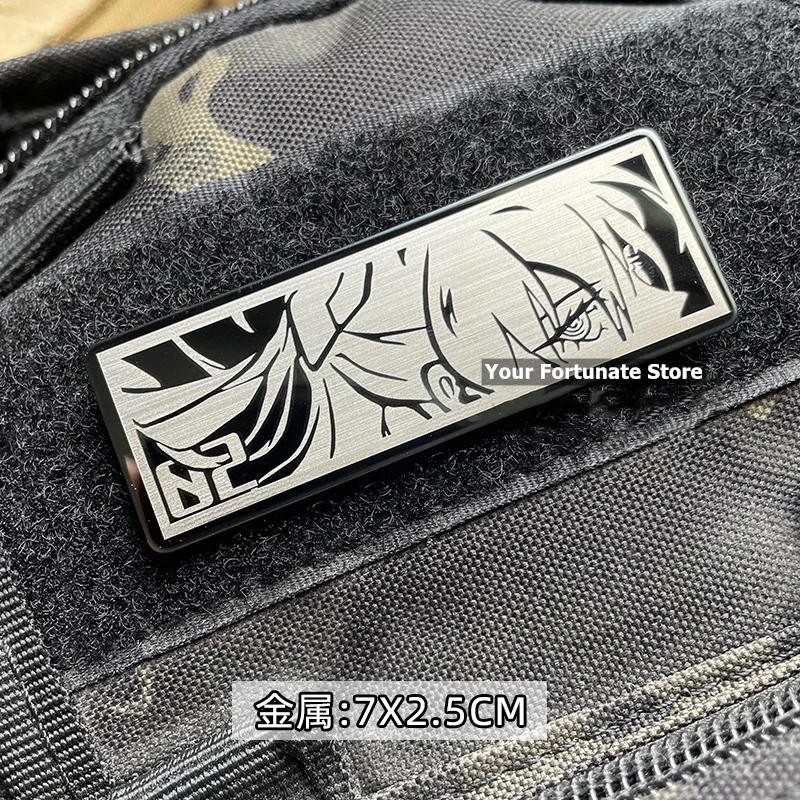 Parches de Metal de Anime de dibujos animados japoneses, tira de insignia táctica, media cara, Ojos de Guerrero para ropa, chaleco, chaqueta, apliques de bricolaje con gancho - imagen 3