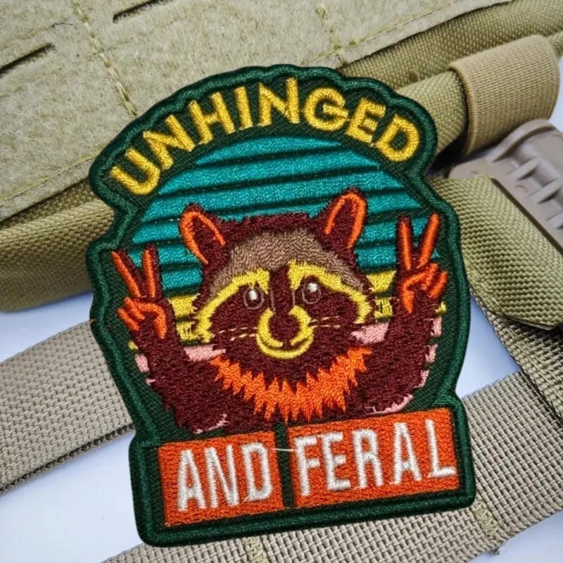 Parche bordado de mapache desengrasado y Feral, chaleco táctico, insignia de moral con gancho y bucle, pegatinas para mochila, parches para brazalete para ropa - imagen 4
