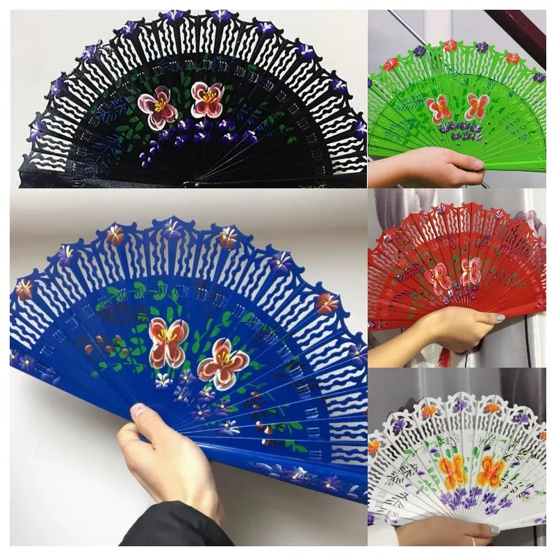 Abanico de madera de estilo español para mujer, ventilador de flores, Plegable, portátil, para baile al aire libre