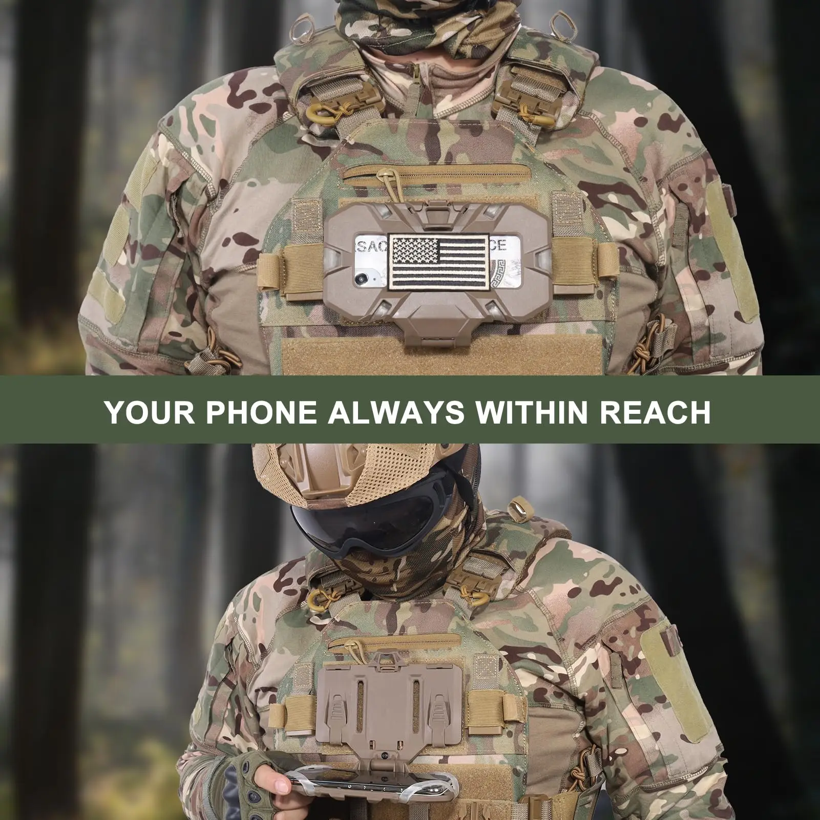 Soporte táctico Molle para teléfono, soporte de placa Airsoft, accesorios para chaleco, soporte Universal para el pecho del teléfono para teléfonos de tamaño de pantalla de 4,7 "-6,7" - imagen 5