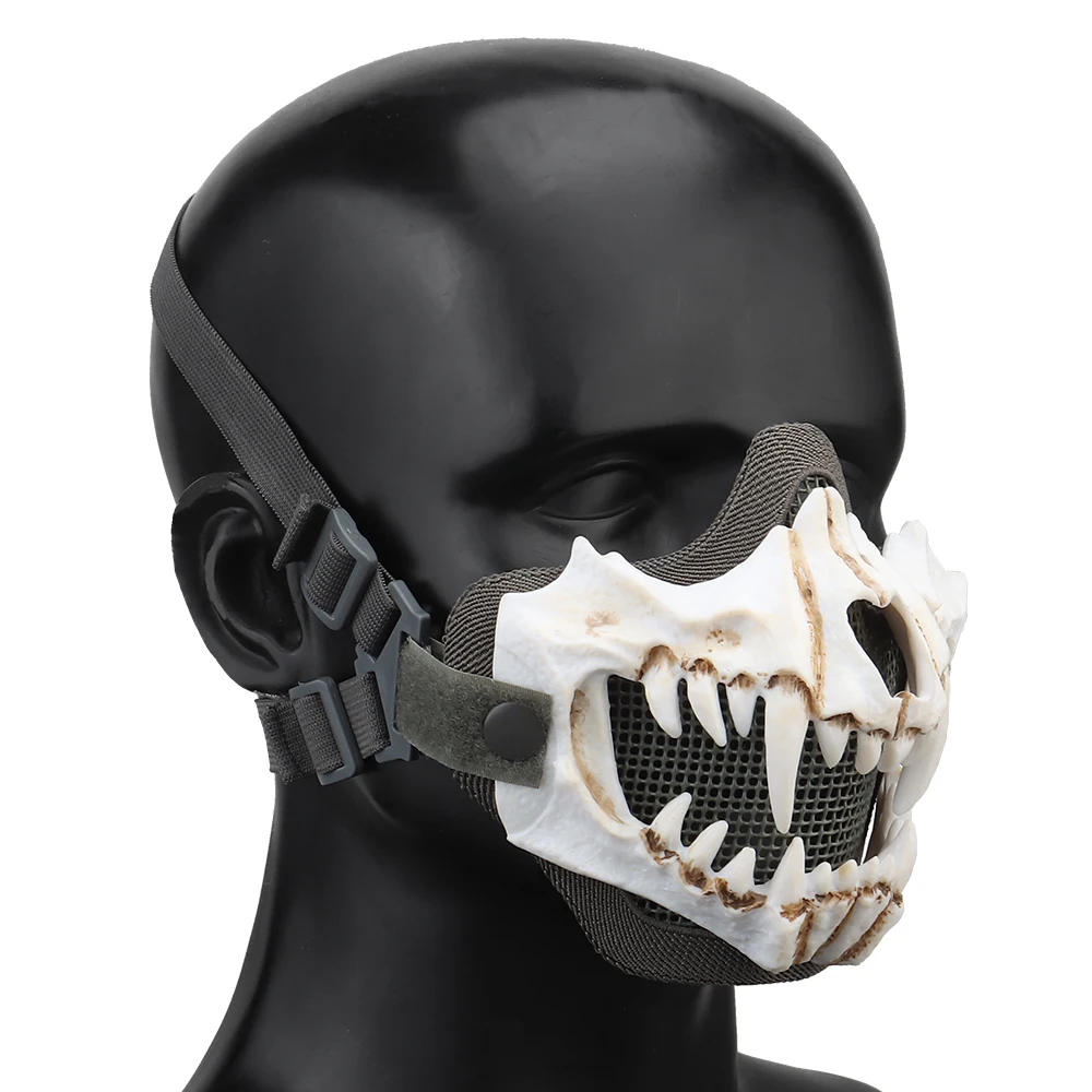 Máscara táctica de media cara, malla de acero con bajo contenido de carbono, transpirable, ajustable, protector para la oreja, Paintball Wargame CS Airsoft - imagen 3