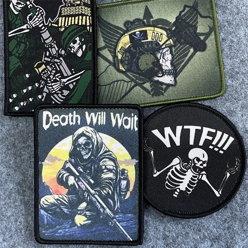 Parche con estampado de Calavera, insignia de moral táctica militar, gancho y lazo, brazalete, mochila, apliques de ropa, pegatinas de decoración - imagen 2
