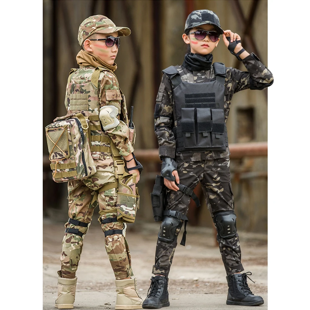 Conjunto de uniforme de entrenamiento táctico militar para niños, Top de camuflaje, pantalones, traje para niños y niñas, traje de combate al aire libre de fuerzas especiales - imagen 4