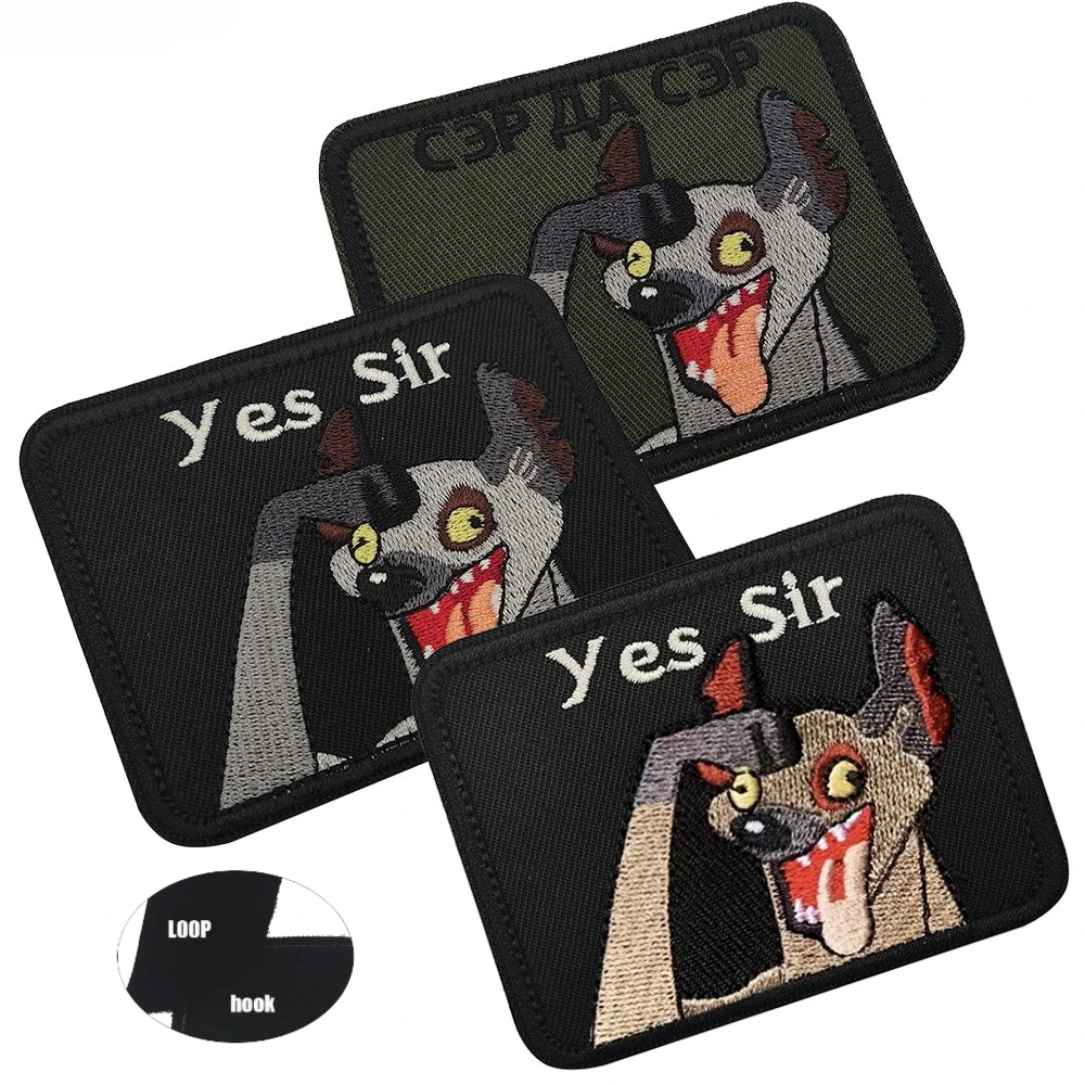 "Yes Sir", emblema de moral, parches de bucle de gancho con apliques de tela bordados de hiena divertida, insignia táctica para mochilas, cascos, chaleco - imagen 4