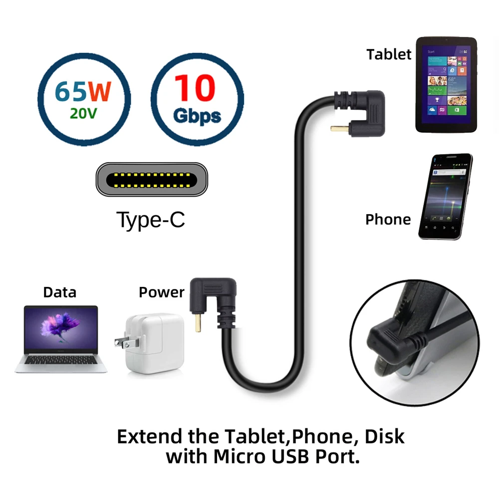 Cable de codo chapado en oro, USB 3,0 tipo C, macho a macho, Cable de vídeo de datos de alimentación de 10Gbps para NS Switch, teléfono y computadora portátil - imagen 3