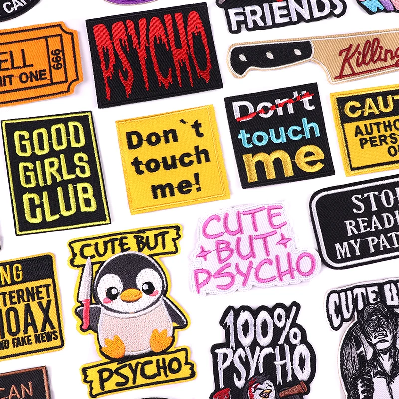 Parche Don't Touch Me con letras de dibujos animados/lema bordado, parches para planchar para ropa, parches termoadhesivos para ropa DIY