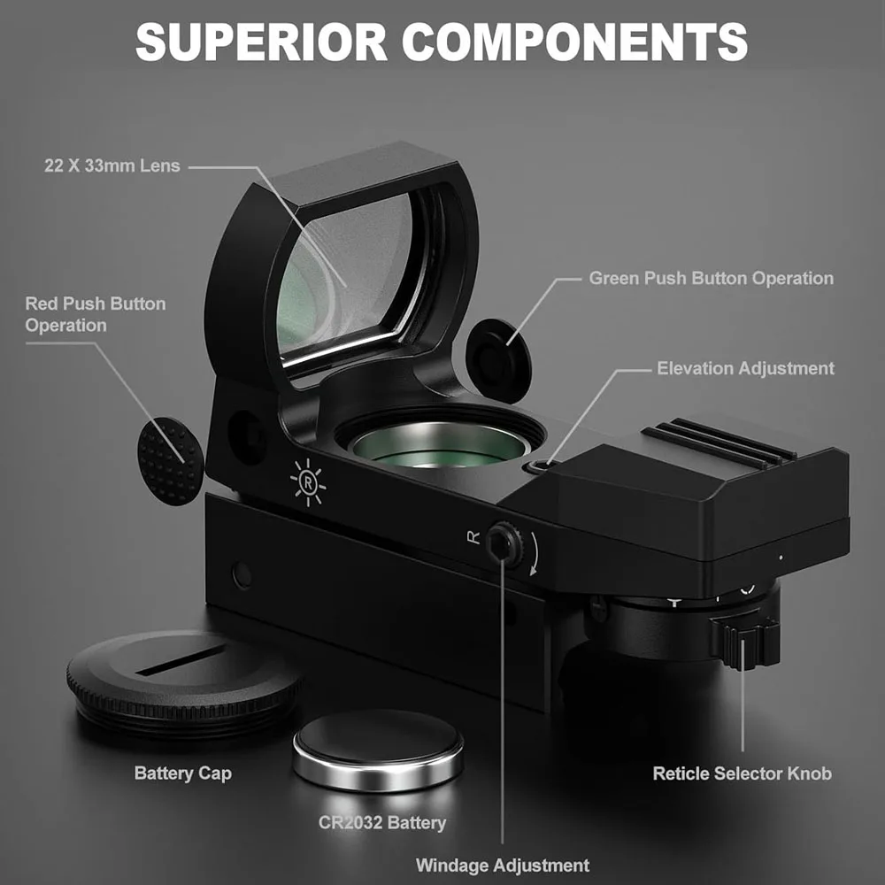 Mira de punto rojo táctica mejorada con retícula ajustable reflex - imagen 4