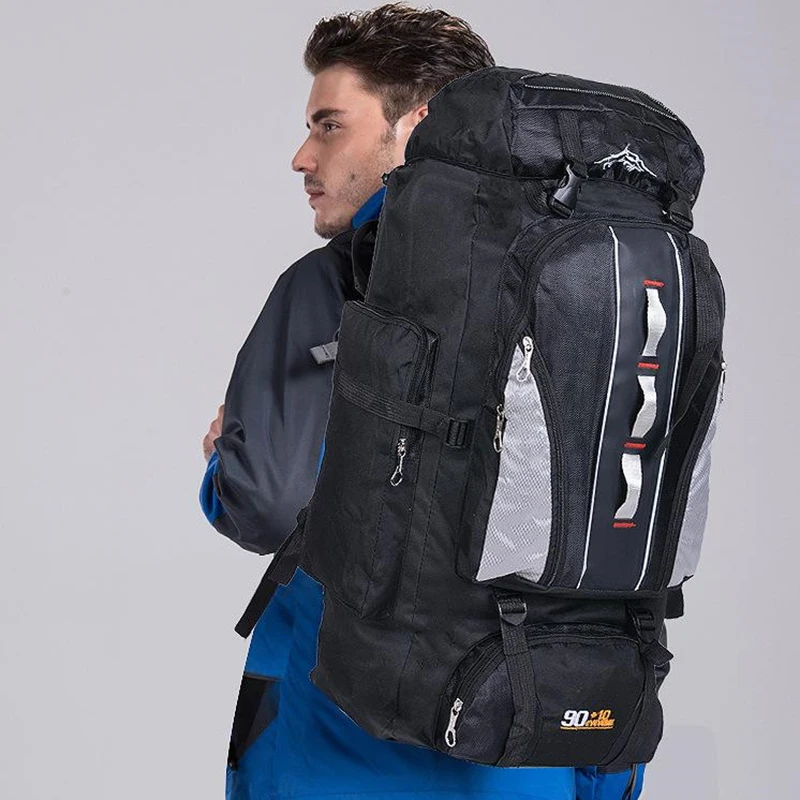 Mochilas de equipaje impermeables para hombre, bolsa de viaje de alta capacidad, portátil, táctica para acampar, color negro, 90L - imagen 2