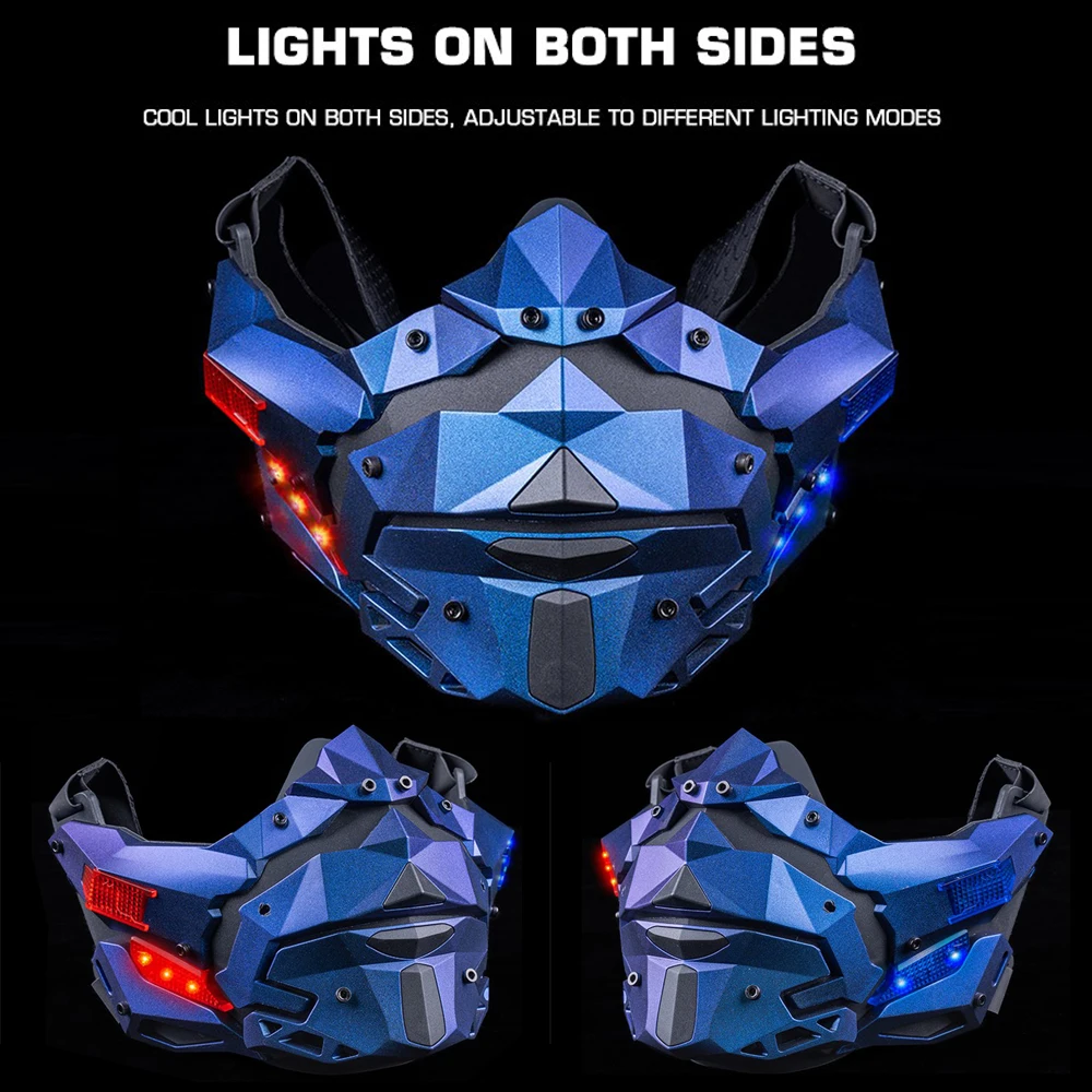 Cyberpunk Gundam estilo Airsoft Paintball máscara protectora media/a cara completa Cosplay fiesta Prop regalos máscara con luz nocturna intermitente - imagen 3