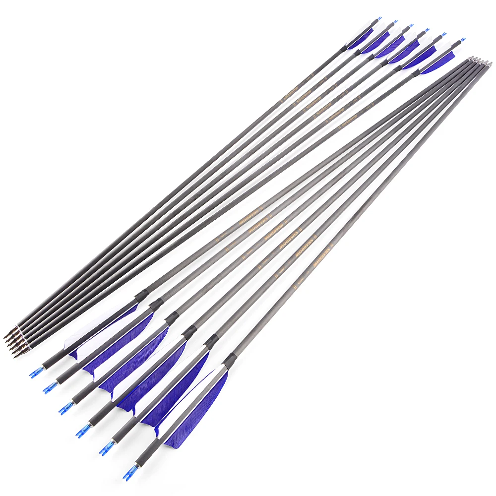 Flecha de carbono SP400 de 35 pulgadas, tiro con arco de 4 ", pluma de pavo Real, puntas de 100Gr, ID de 6,2mm, arco compuesto de flecha de carbono, tiro de caza, 6/12 Uds. - imagen 5