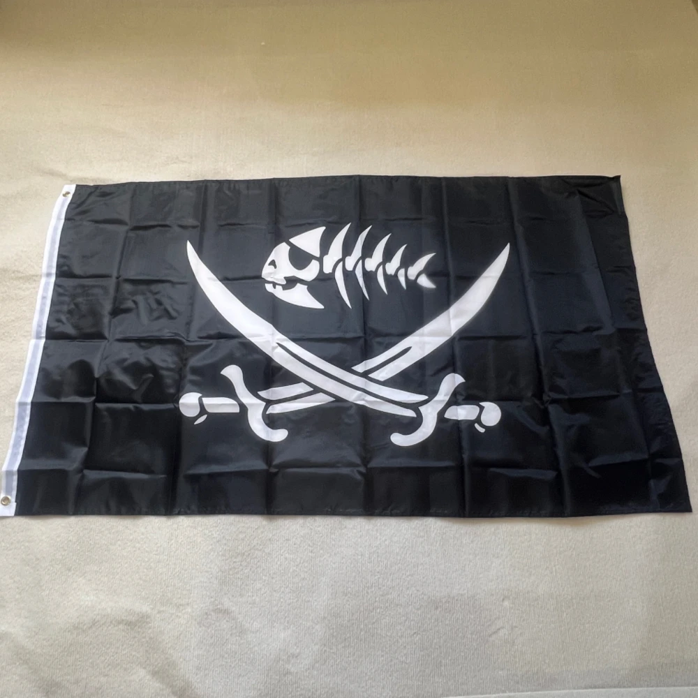 Bandera pirata de Calavera, Bandera de poliéster con estampado de espada, pez pirata, Jack Rackham, 90x150cm
