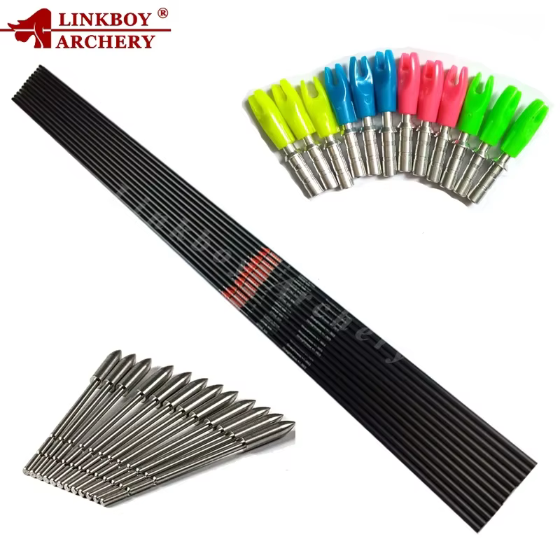 Linkboy Flechas de carbono para arco recurvo con puntas
