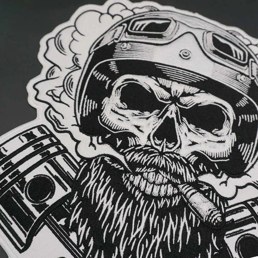 Parches bordados de calavera de motorista, etiqueta de costura con respaldo para planchar, insignia grande Punk, accesorios de ropa - imagen 3