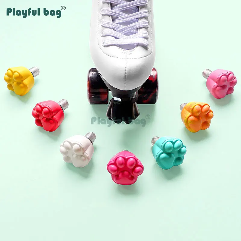 Clavijas de freno de patín de doble fila de goma con pata de gato, patines resistentes al desgaste, accesorios para zapatos, pastillas de goma de freno coloridas AMB103 - imagen 4
