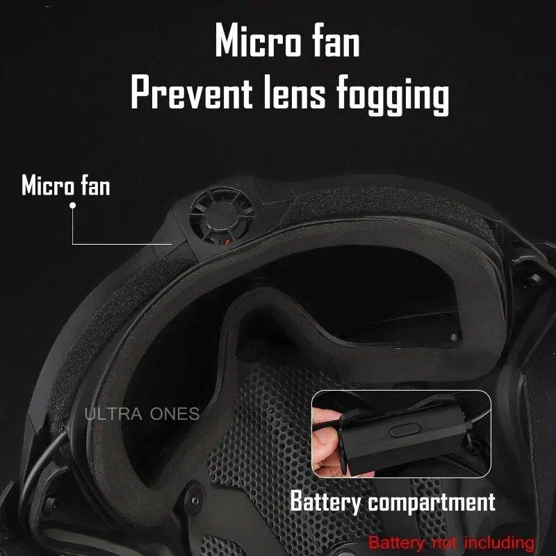 Máscara facial completa Airsoft con microventilador, máscara protectora táctica antiniebla para juegos Cs, máscaras de Paintball para juego de guerra - imagen 5