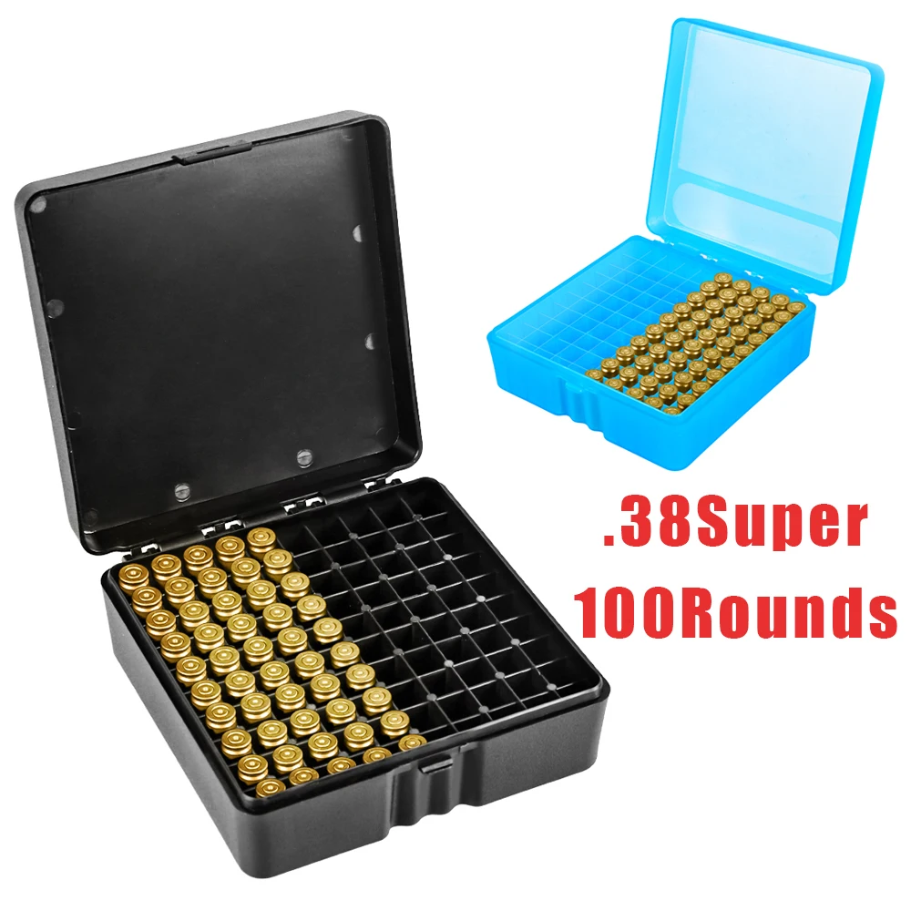 Caja de munición de 100 balas. 38Super caja de soporte de carcasa de bala pistola Rifle caja de almacenamiento de transporte de munición estuche de cartucho accesorios de caza