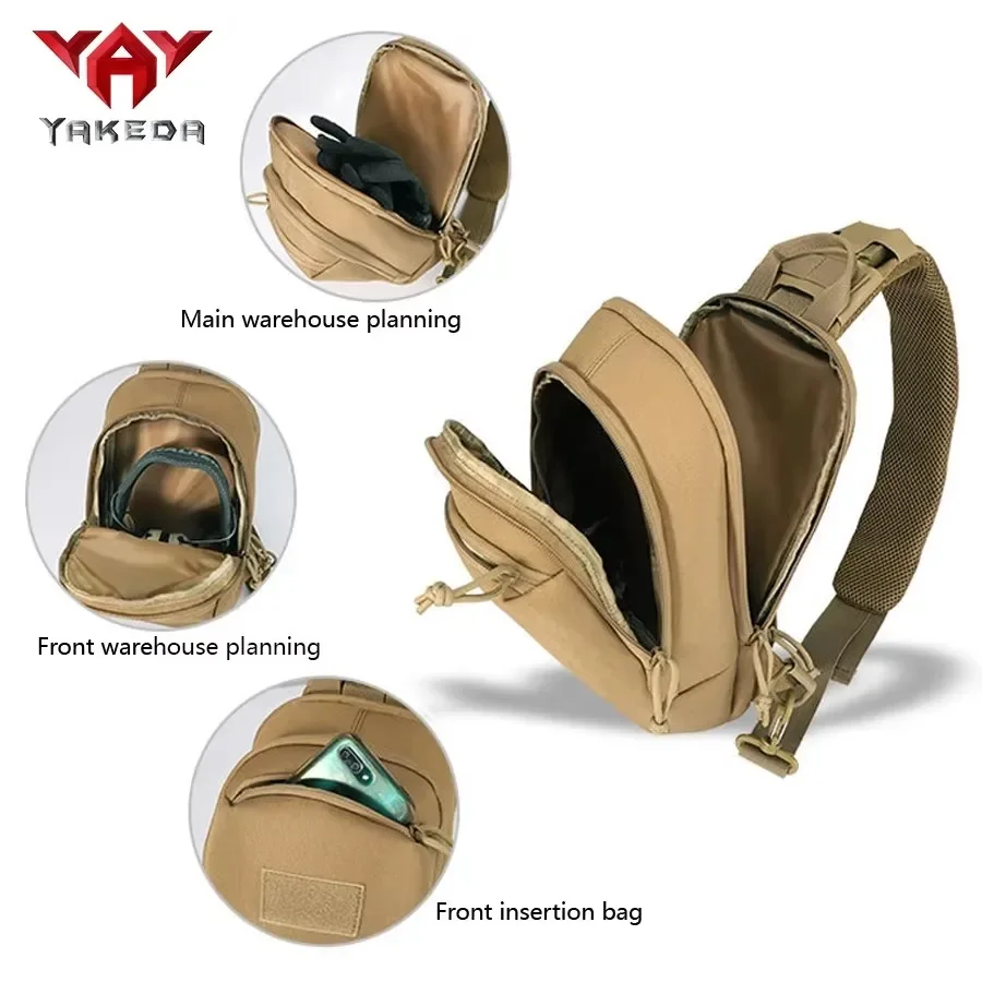 YAKEDA-Bolsa de pecho táctica negra, impermeable, de alta capacidad, multifuncional, para exteriores, para pistola oculta, bandolera individual - imagen 5