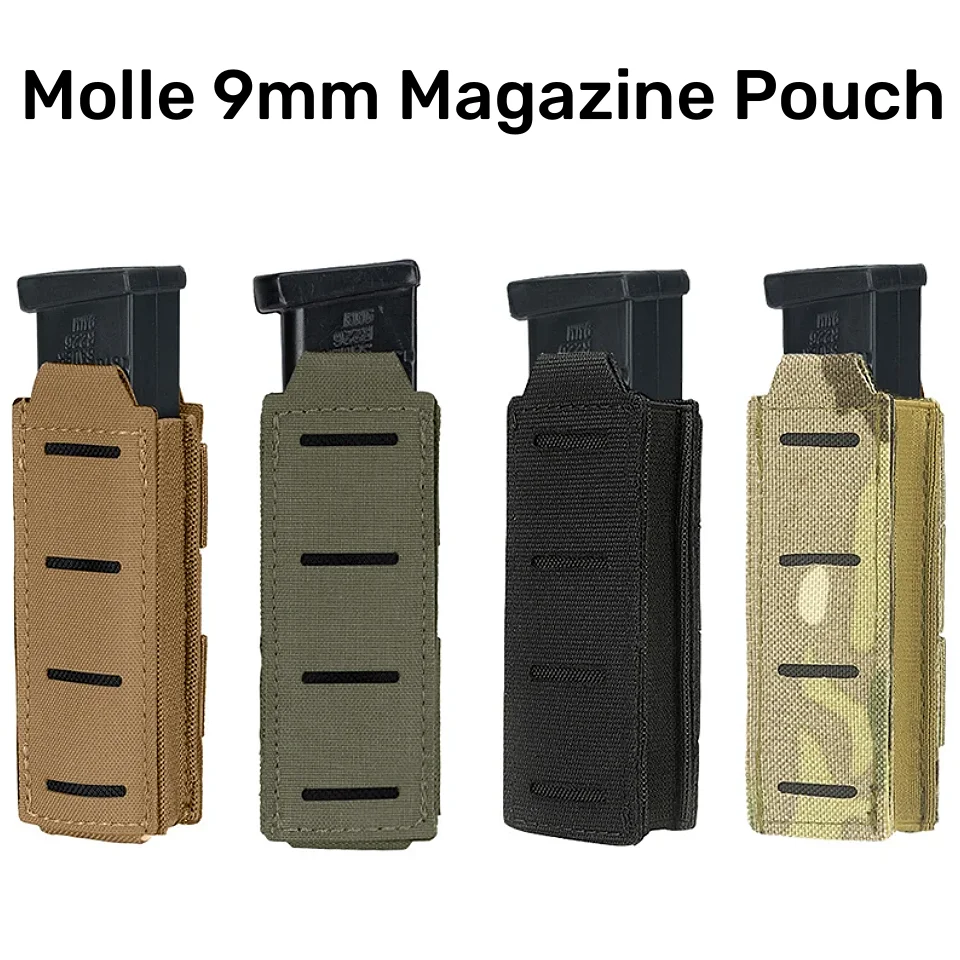 Bolsa Molle para revistas de 9mm para exteriores, soporte individual para Mag, bolsa Universal para linterna cortada con láser, bolsillo para cuchillos, equipo de caza