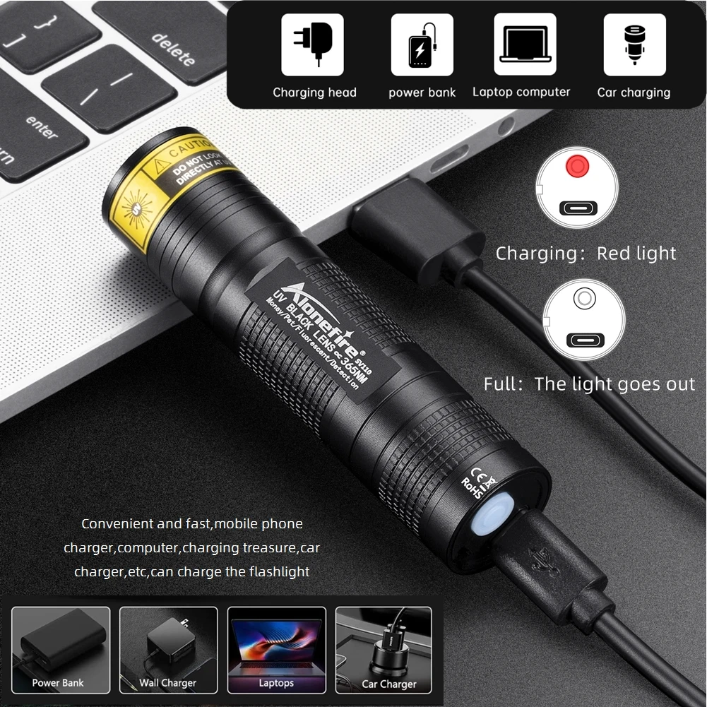 Linterna UV 365nm recargable USB para detección de tiña en mascotas - imagen 3
