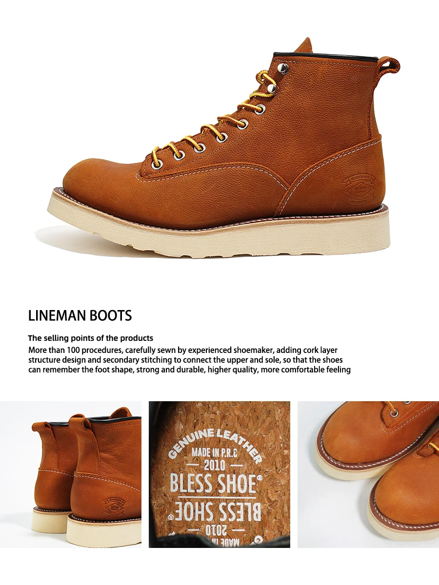 KOWM-zapatos de senderismo Goodyear de piel de vaca, botas para caminar para hombre, botas altas para motocicleta, zapatillas informales de viaje para tobillo, zapatos de trekking - imagen 5