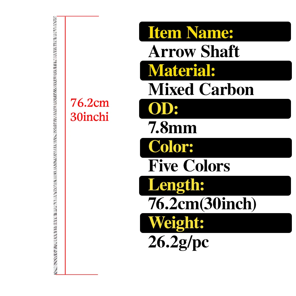 Eje de flecha de carbono mezclado para tiro con arco, 30 ", OD7,8mm, 6/12 Uds., SP 500, arco recurvo con estampado de leopardo, arco compuesto, tiro al objetivo de caza - imagen 2