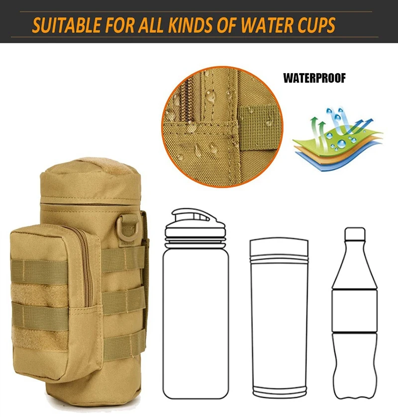 Molle-Bolso táctico para botella de agua, bolsa de hombro, hervidor de agua, mochila trasera para cintura, para viajes al aire libre, actividades militares, Camping, senderismo - imagen 5