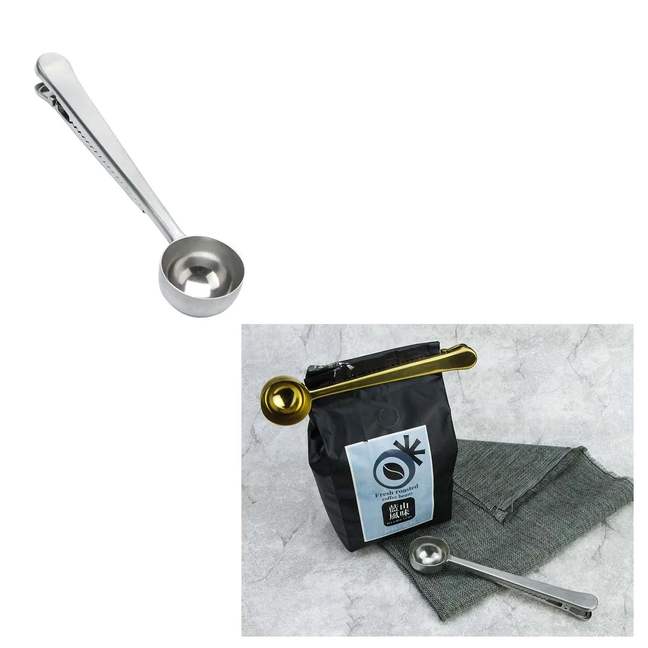 Herramienta para acampar al aire libre, accesorios para cucharas, cuchara de café de acero inoxidable con Clip, cuchara de café, Clip multiusos - imagen 2