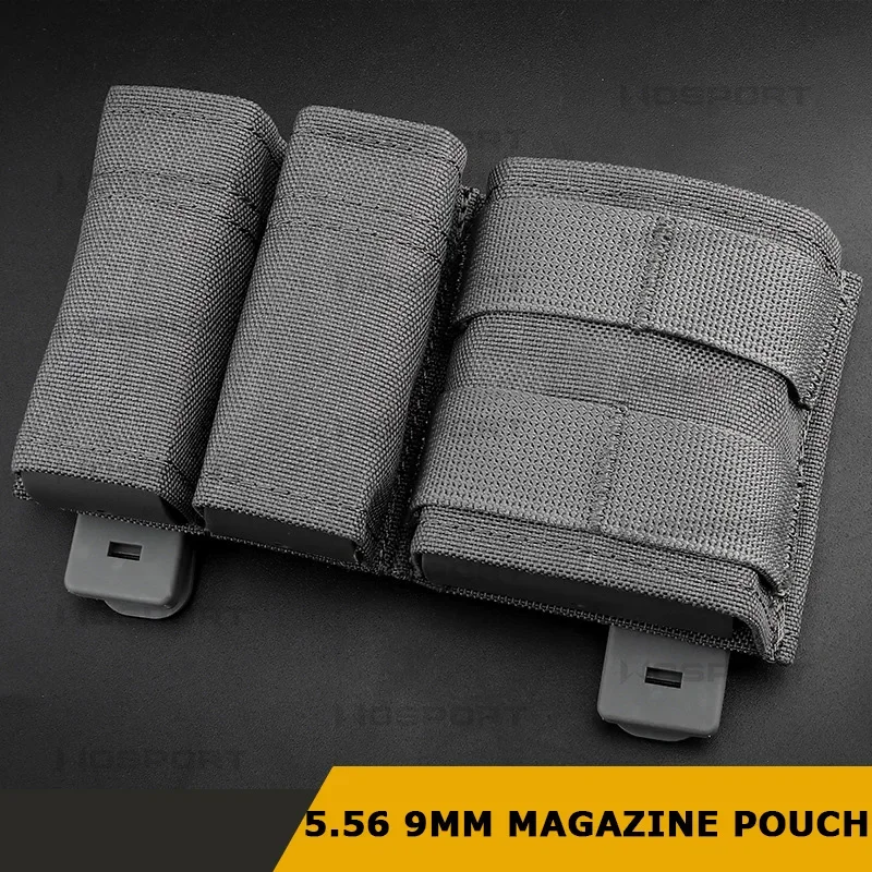 Bolsa táctica para revistas de 9mm, bolsa para revistas doble Molle de caza con Clip duro, funda para tarjetas de 5,56 Mag - imagen 3