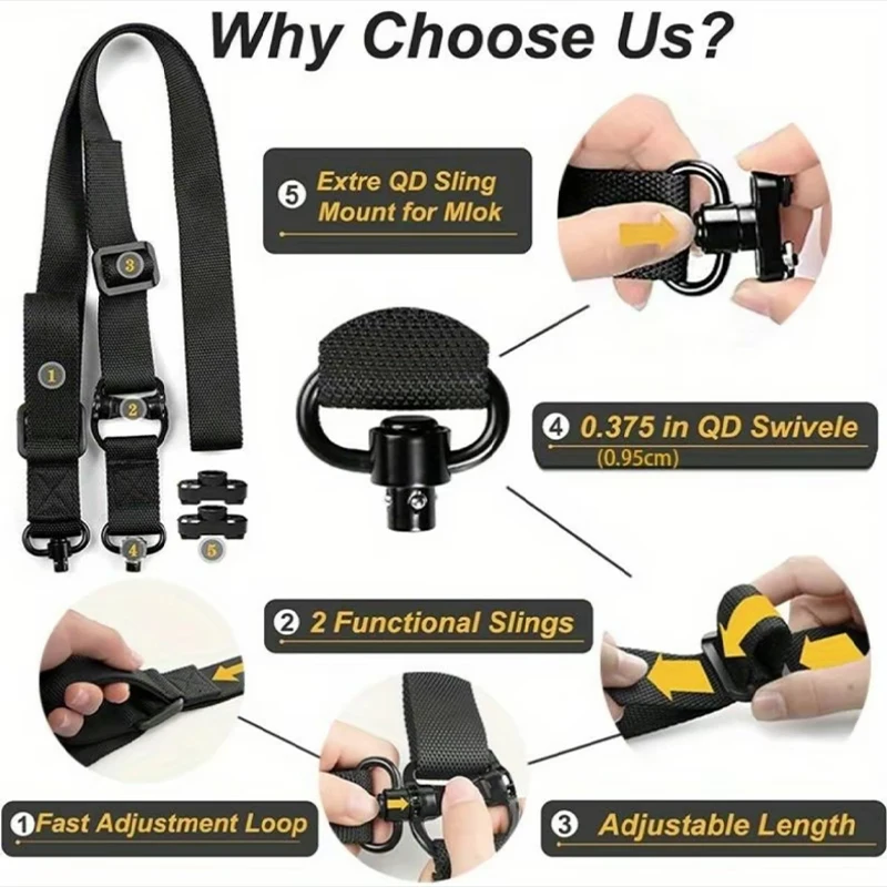 Eslinga de 2 puntos de ajuste rápido con giros QDSling correas de montaje duraderas con bucle para pulgar de ajuste rápido