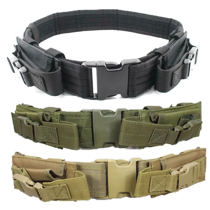 Cinturón táctico resistente con hebilla de liberación rápida, soporte de cintura utilitario con dos bolsas para linterna/cinturón combinado con revista - imagen 4