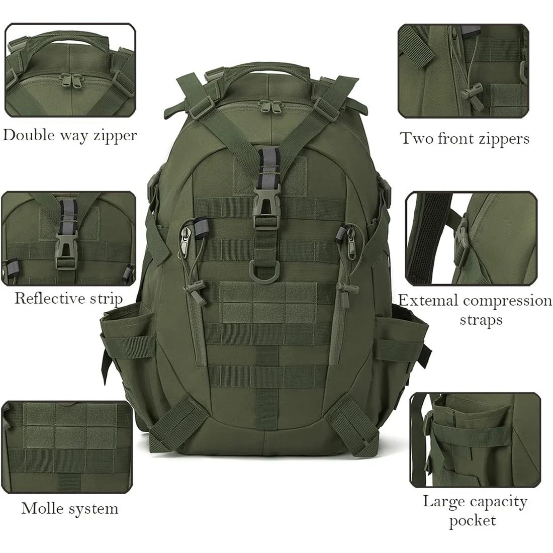 Mochila táctica de 40L para hombre, mochilas para acampar y senderismo, bolsas de viaje reflectantes para exteriores, mochila de escalada Molle de supervivencia - imagen 4