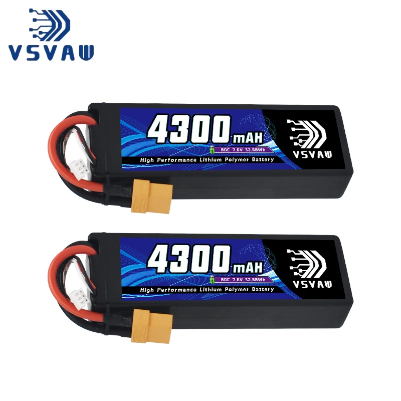 2 unidades VSVAW Lipo batería 2S 7,6 V 80C 4300mAh con conector Deans para RC coche camión vehículo Buggy Losi RC piezas de modelos de carreras