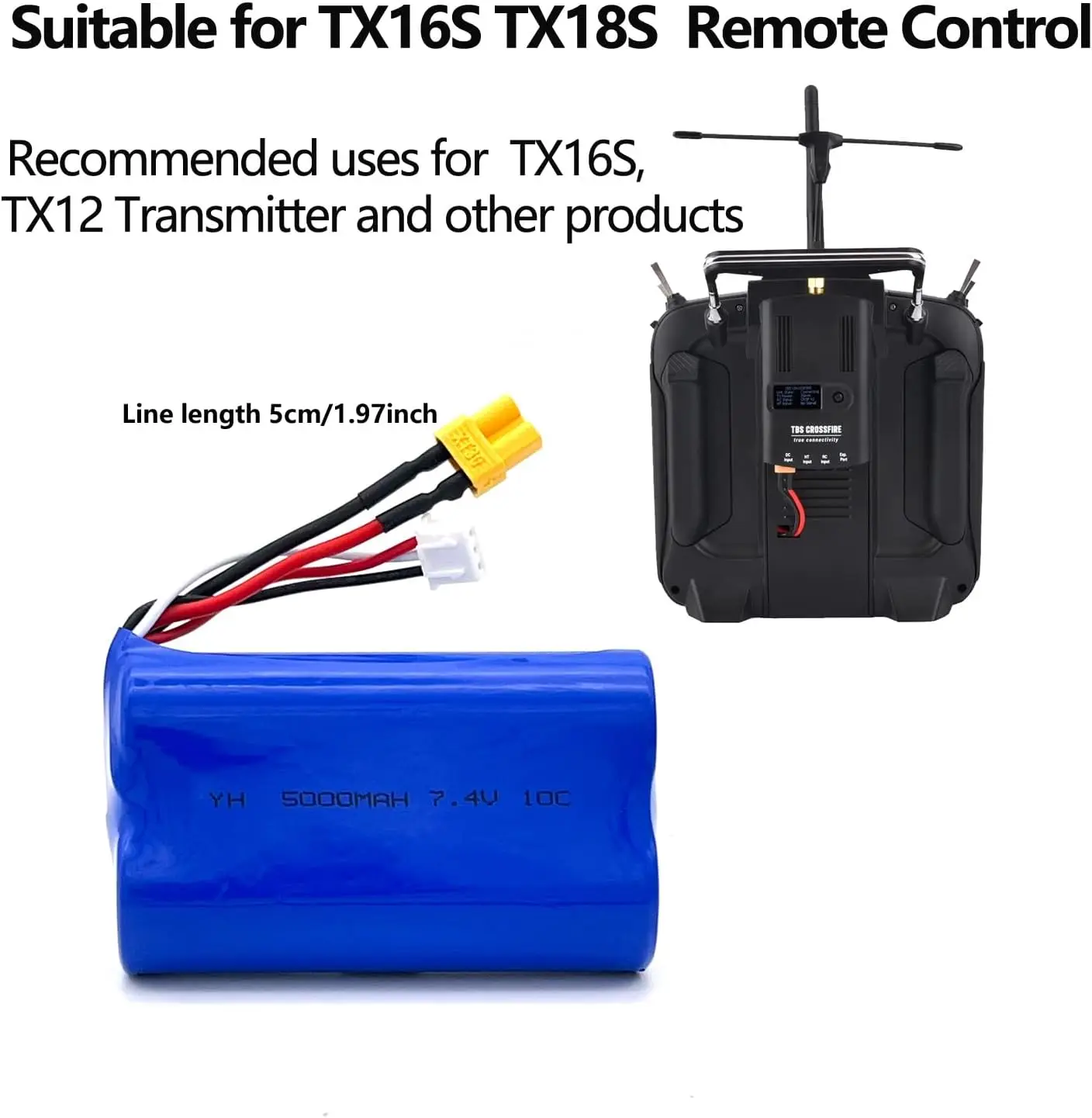 Batería de iones de litio de 7,4 V, 5000mAh, 10C, 2S, enchufe XT30 con cargador para Radio master TX16S, TX12, transmisor de Radio y coches RC, camiones y barcos