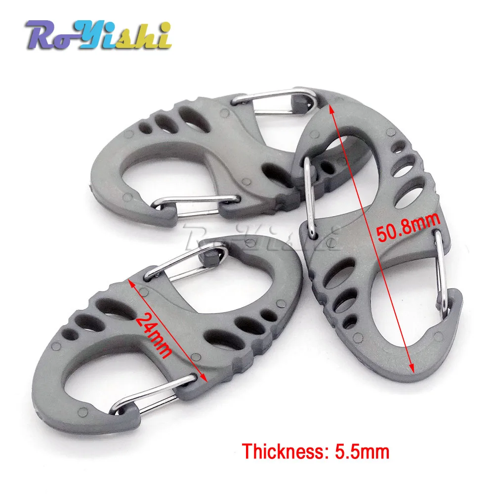 12 unids/pack de Clips de mosquetón de plástico colorido en forma de S para pulsera/llavero de supervivencia Paracord - imagen 3