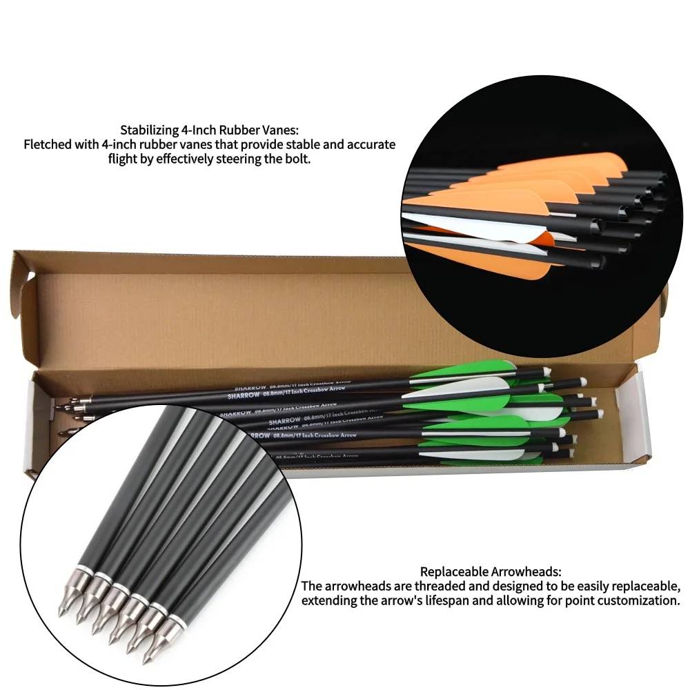 6/12 Uds 16 "17" 18 "20" 21 "22" pernos de ballesta flechas de tiro con arco puntas reemplazables caza al aire libre tiro flechas de carbono - imagen 3