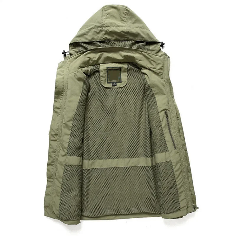 Chaquetas informales para hombre, prendas de vestir exteriores para primavera y otoño, cortavientos, Abrigo con capucha para hombre, ropa de escalada con múltiples bolsillos de talla grande 4XL - imagen 5