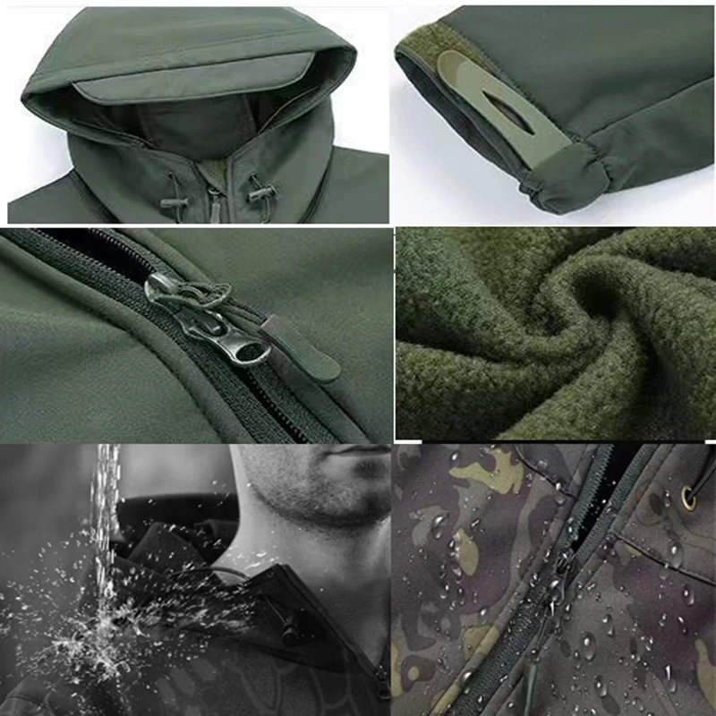 Traje impermeable de invierno para hombre, conjunto de chándal de senderismo, chaquetas Softshell, abrigo de Camping, pantalones tácticos, pantalones de lana de pesca - imagen 3