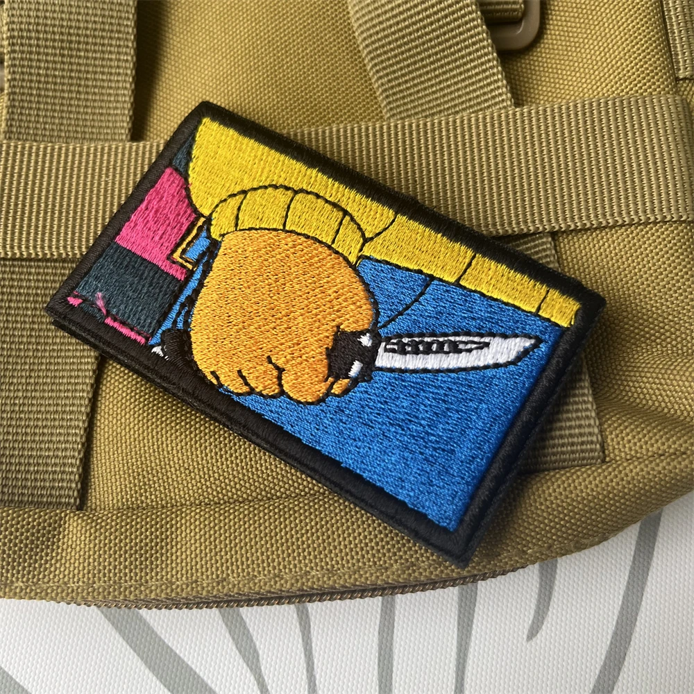 Parche de gancho y bucle bordado con cuchillo, insignia de moral táctica, pegatina decorativa para mochila, tigre gordo - imagen 4