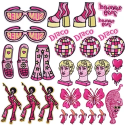 Parche bordado rosa dibujos animados para coser mariposa leopardo