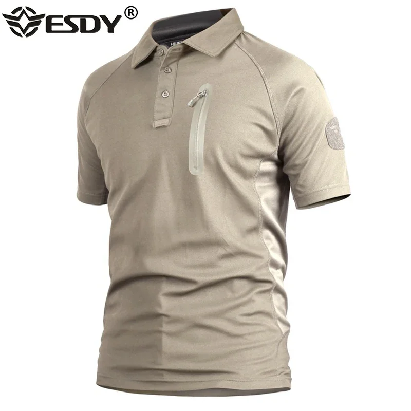 2025 verano hombres camisa corta de manga larga carga pecho bolsillo táctico militar al aire libre camiseta de secado rápido ejército combate polo camisas - imagen 2