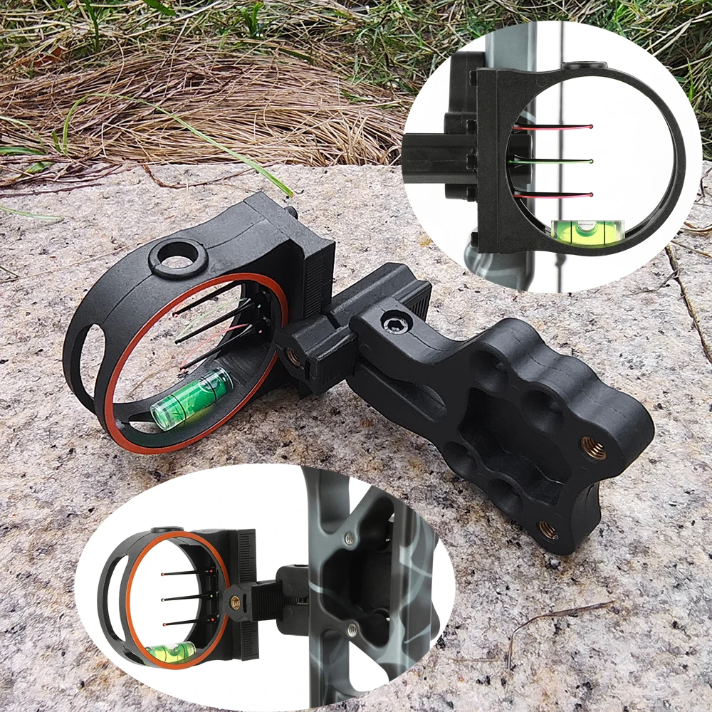 Mira de arco de 3 pines, mano derecha, aleación de aluminio, fibra óptica de 0,0229 ", fácil instalación, ajuste, arco compuesto, tiro al objetivo - imagen 2