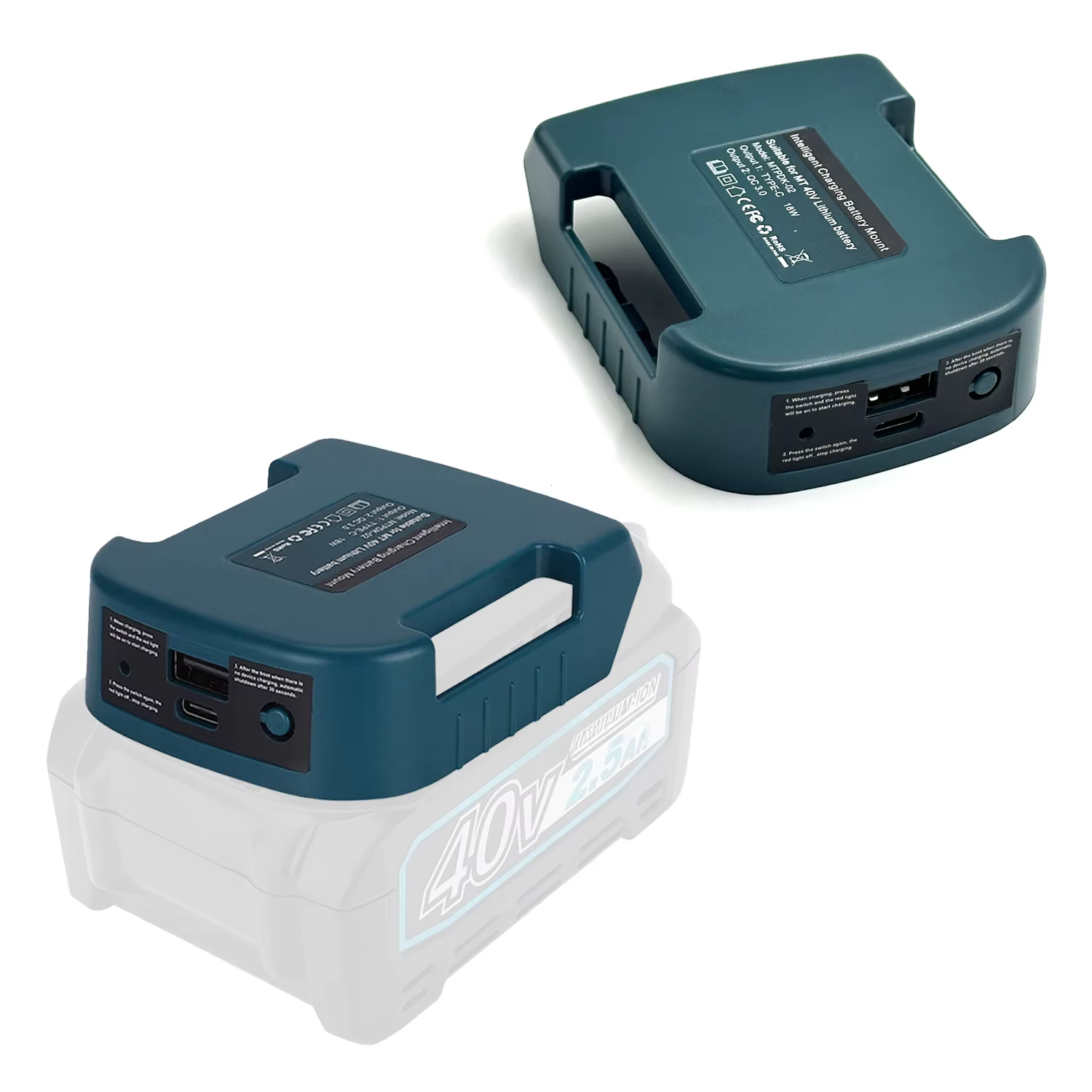 Cargador rápido USB-C Makita 40V – Estación portátil batería litio